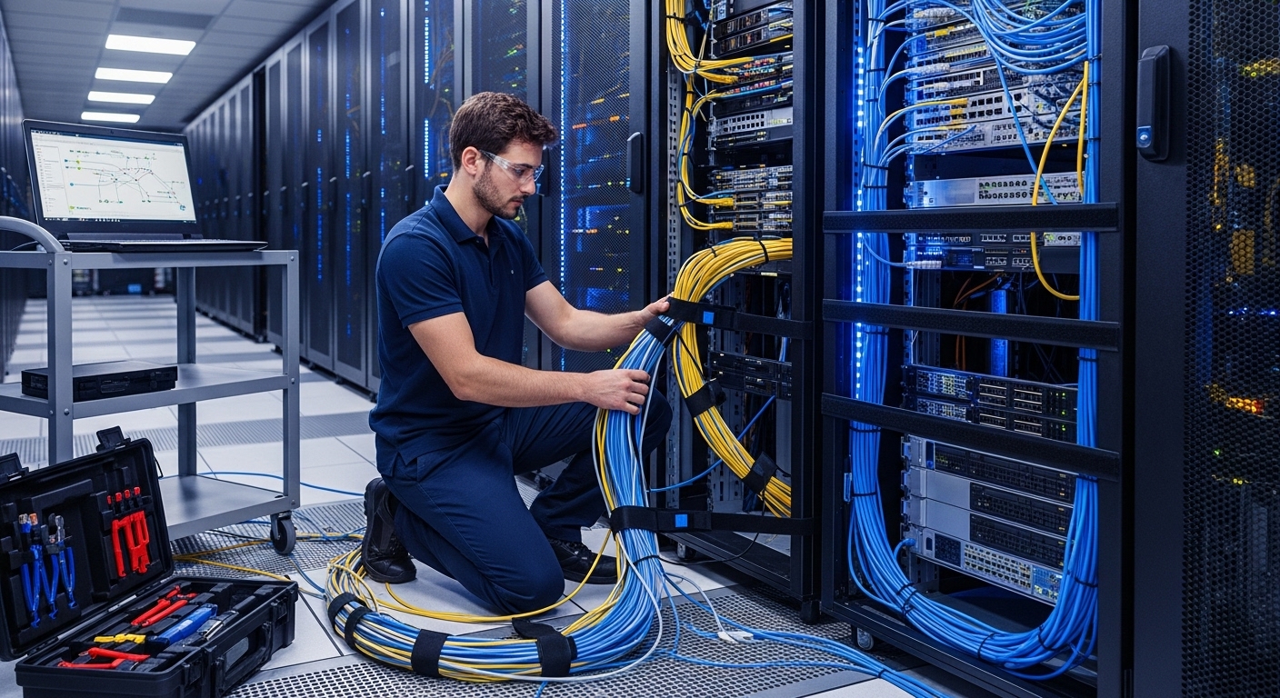 Enterprise network infrastructure with fiber optics and structured cabling